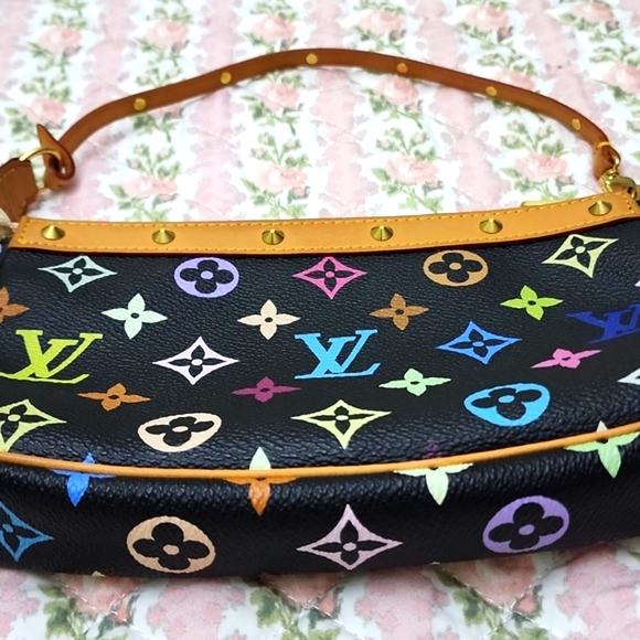 💎 Louis Vuitton Black Takashi Murakami Multicolor Monogram Pochette Bag - Picture 8 of 17